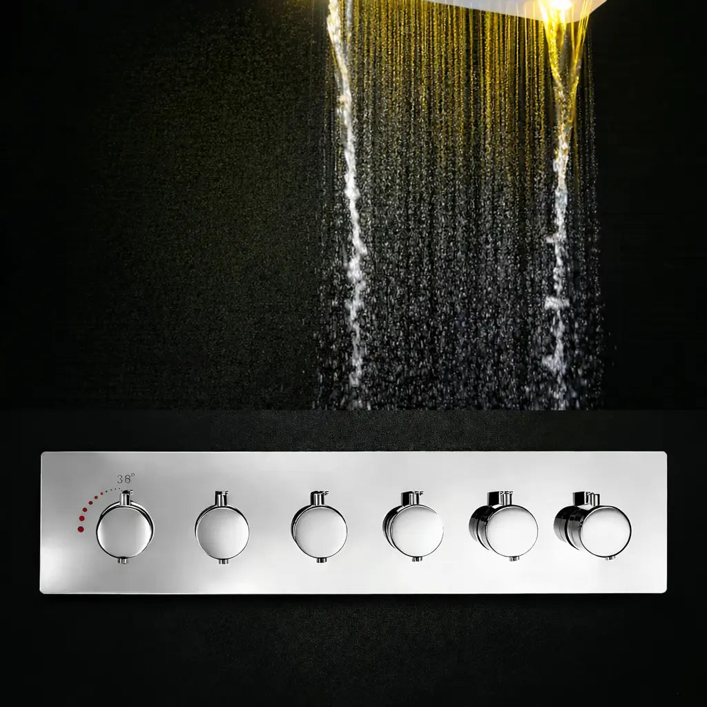 SaniSupreme® AquaTherme Plafond Thermostatische Doucheset Napels 5 weg Plafond LED regendouche Chroom Glans Sanisupreme