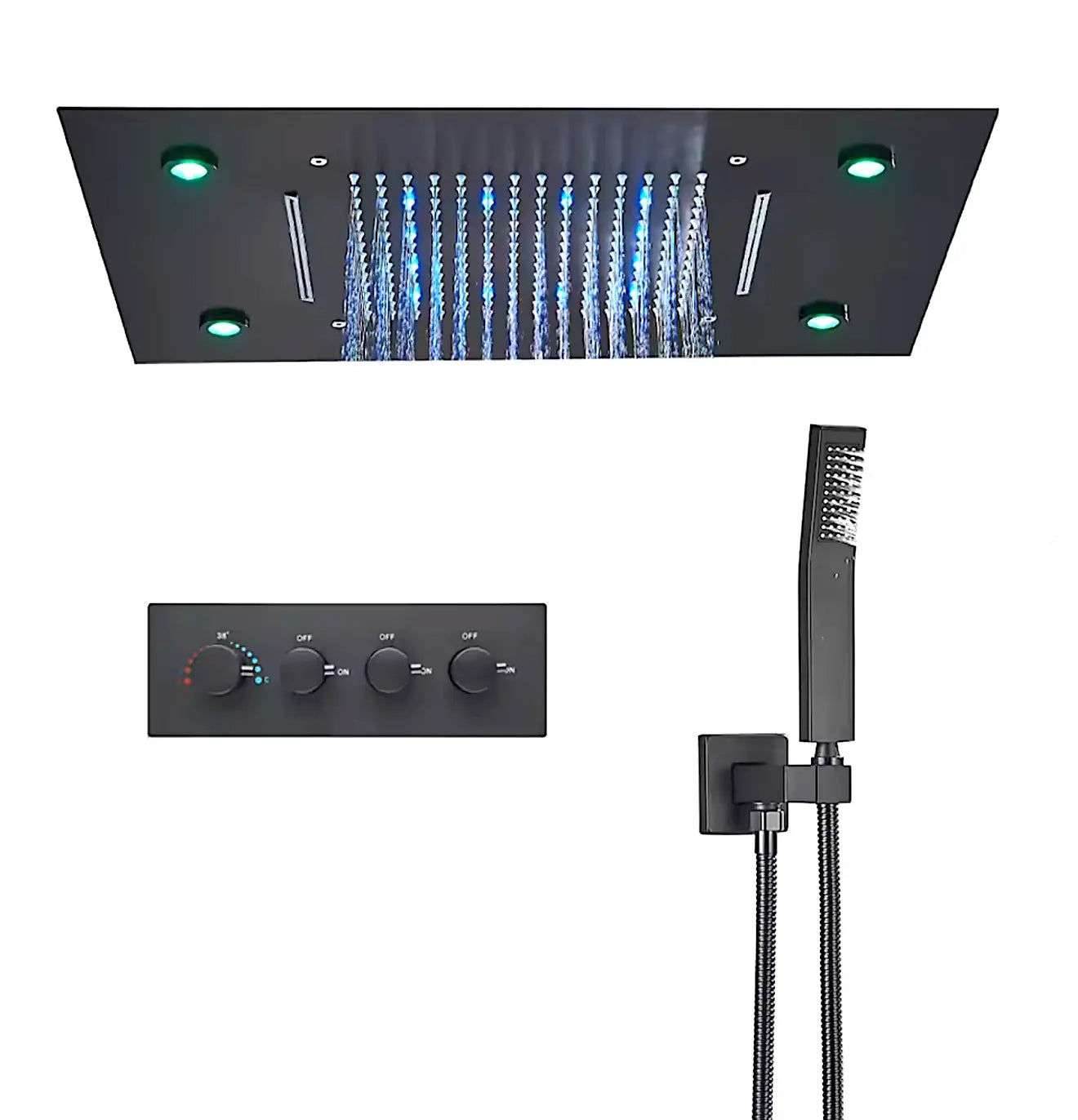 SaniSupreme Plafond 3 weg Thermostatische Doucheset La Paz Mat Zwart Sanisupreme