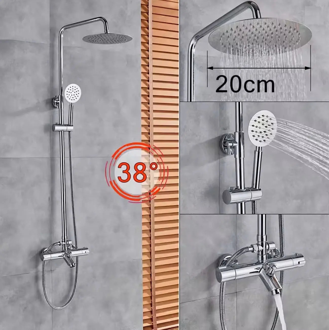 SaniSupreme Florida opbouw bad doucheset 20 cm. 3-weg regendouche met baduitloop rond chroom Sanisupreme