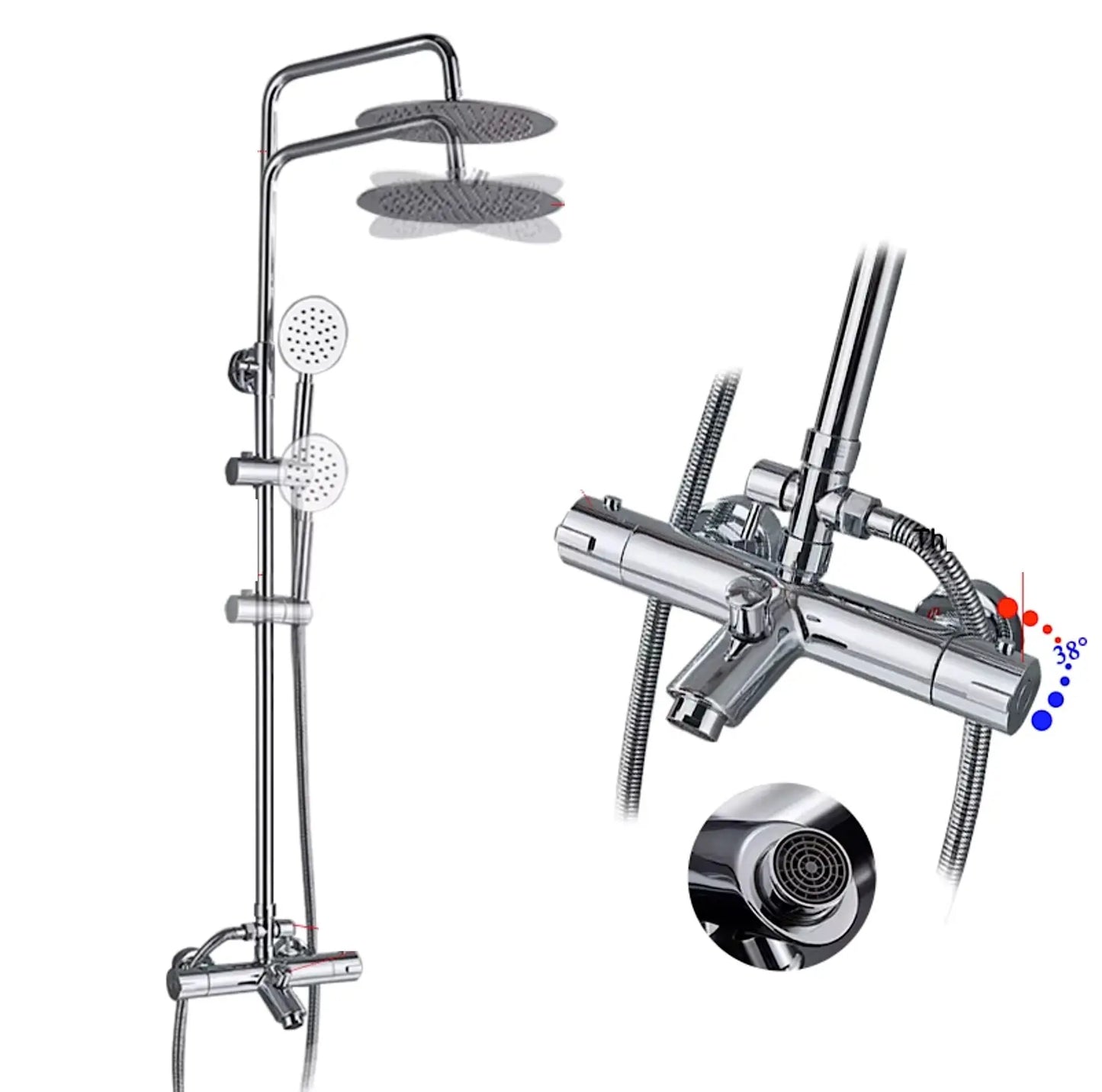 SaniSupreme Florida opbouw bad doucheset 30 cm. 3-weg regendouche met baduitloop rond chroom Sanisupreme