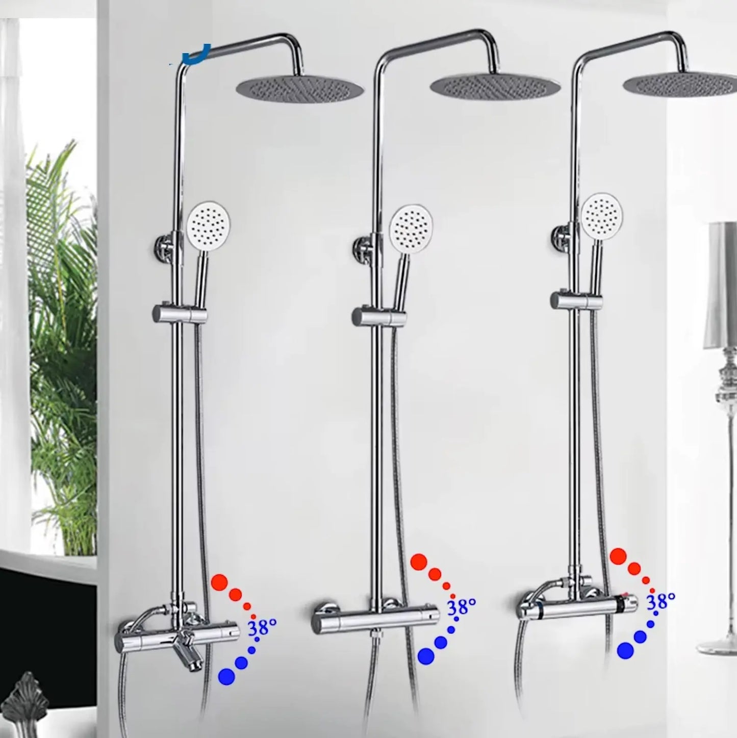 SaniSupreme Florida opbouw bad doucheset 30 cm. 3-weg regendouche met baduitloop rond chroom Sanisupreme