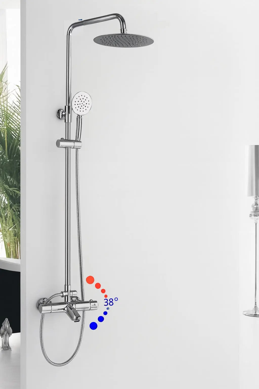 SaniSupreme Florida opbouw bad doucheset 20 cm. 3-weg regendouche met baduitloop rond chroom Sanisupreme