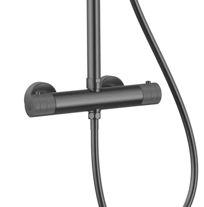 Regendoucheset Stria Gunmetal (PVD coating-Cool-touch) 30 cm Regendouche met thermostaatkraan Sanisupreme