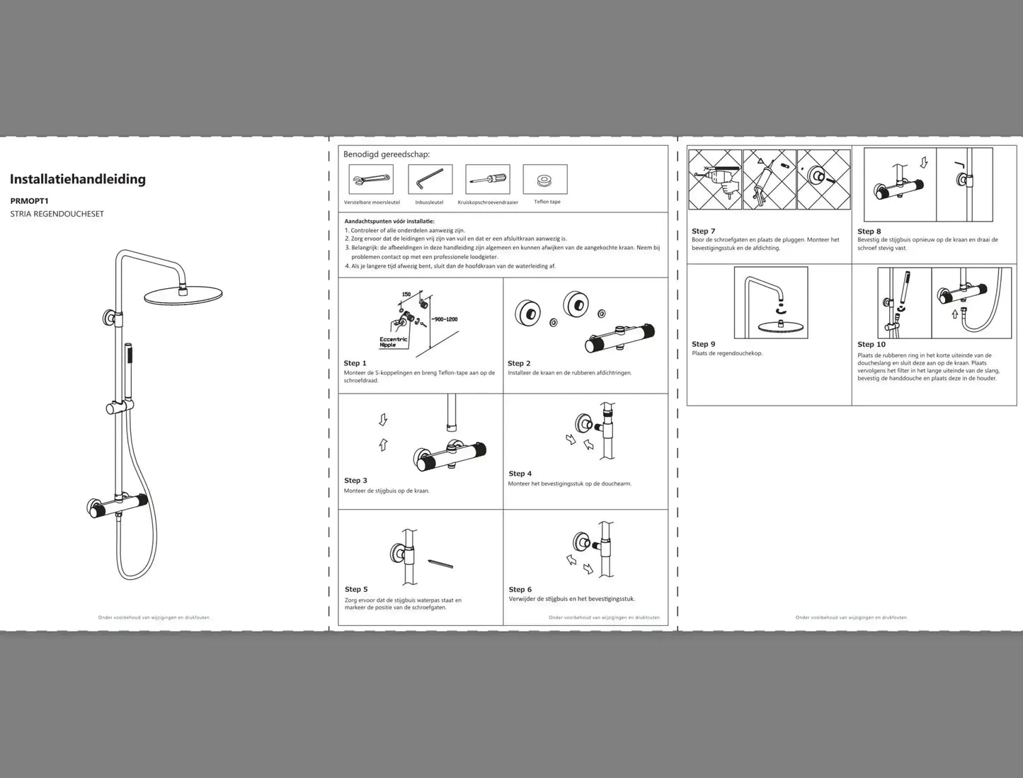 Regendoucheset Stria Geborsteld Goud (PVD coating-Cool-touch) 30 cm Regendouche met thermostaatkraan Sanisupreme