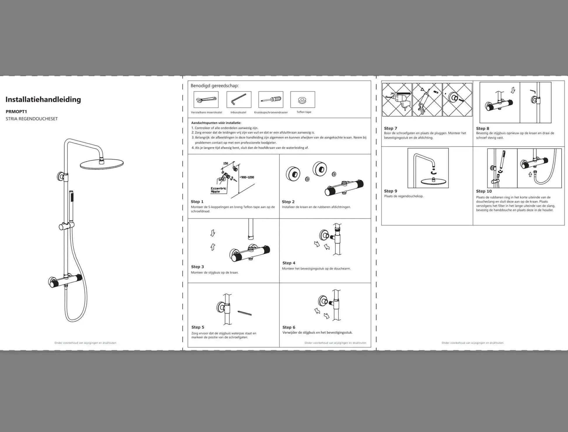 Regendoucheset Stria Geborsteld Goud (PVD coating-Cool-touch) 30 cm Regendouche met thermostaatkraan Sanisupreme