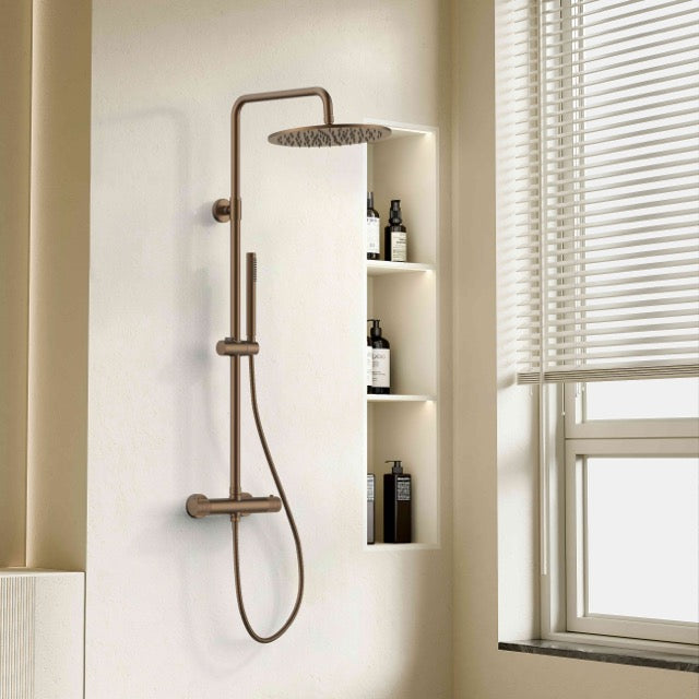 Regendoucheset Stria Bruin Brons (PVD coating-Cool-touch) 30 cm Regendouche met thermostaatkraan