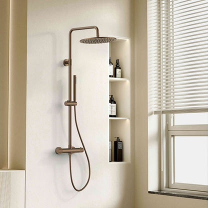 Regendoucheset Stria Bruin Brons (PVD coating-Cool-touch) 30 cm Regendouche met thermostaatkraan