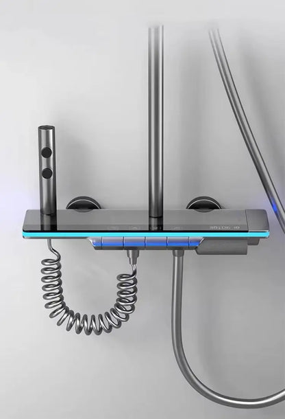 SaniSupreme AquaFlow LCD Thermostatisch opbouw doucheset 4-weg systeem 31 x 25 cm. regendouche gunmetal Sanisupreme