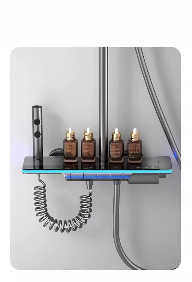 SaniSupreme AquaFlow LCD Thermostatisch opbouw doucheset 4-weg systeem 31 x 25 cm. regendouche gunmetal Sanisupreme