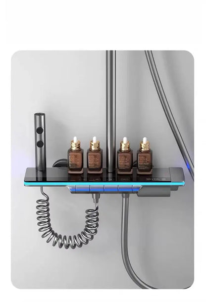 SaniSupreme AquaFlow LCD Thermostatisch opbouw doucheset 4-weg systeem 31 x 25 cm. regendouche gunmetal Sanisupreme