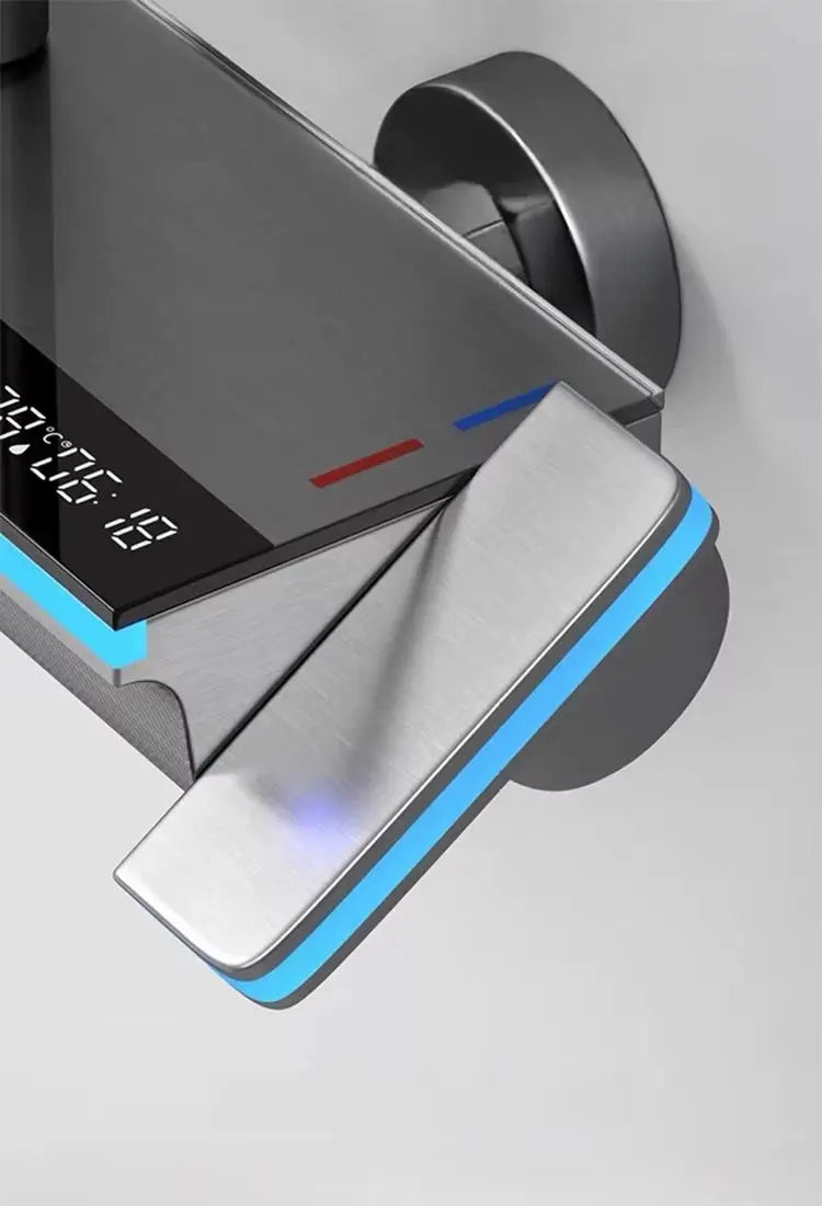 SaniSupreme AquaFlow LCD Thermostatisch opbouw doucheset 4-weg systeem 31 x 25 cm. regendouche gunmetal Sanisupreme