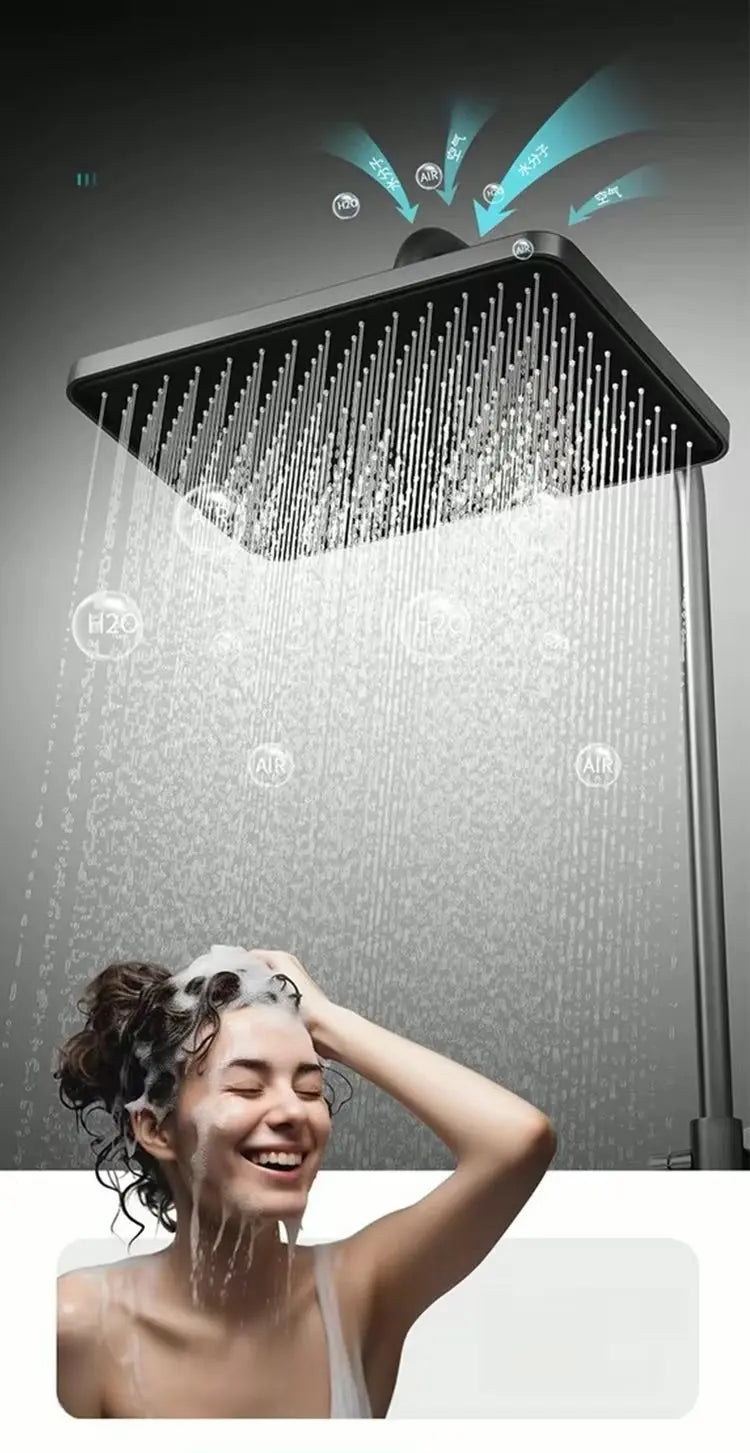 SaniSupreme AquaFlow LCD Thermostatisch opbouw doucheset 4-weg systeem 31 x 25 cm. regendouche gunmetal Sanisupreme