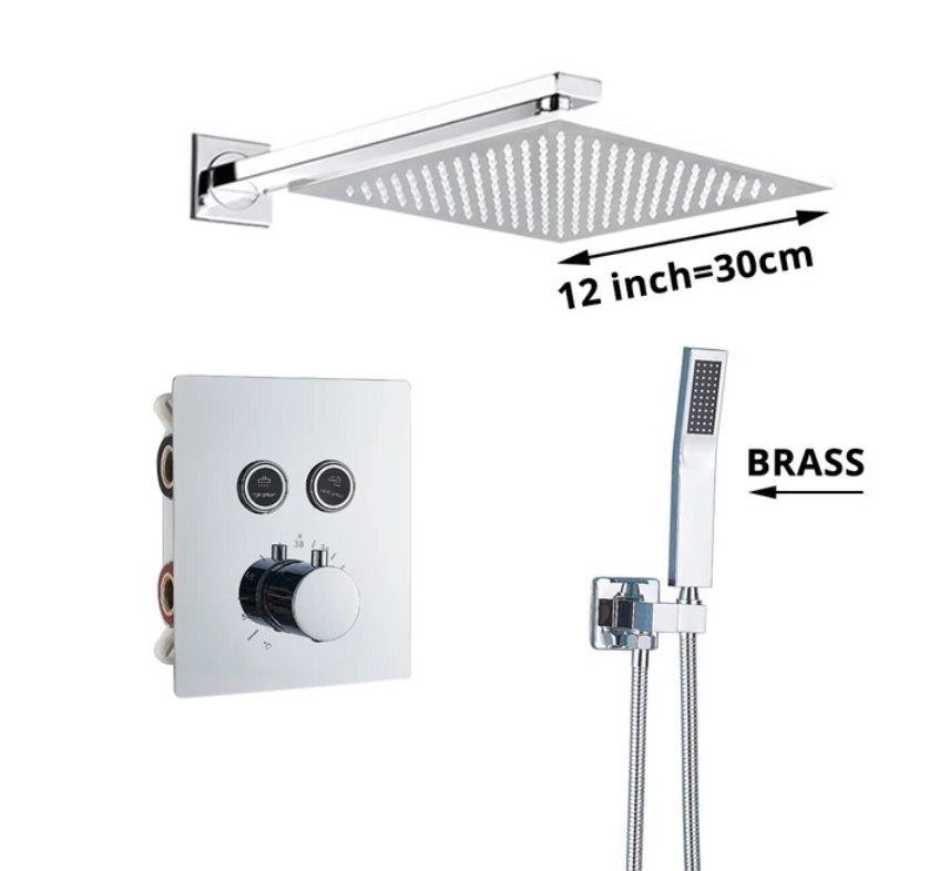 SaniSupreme® SmartPulse Wall Thermostatic Shower Set Alicante 2 way 30 cm rain shower square chrome gloss