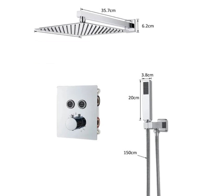 SaniSupreme® SmartPulse Wall Thermostatic Shower Set Alicante 2 way 30 cm rain shower square chrome gloss