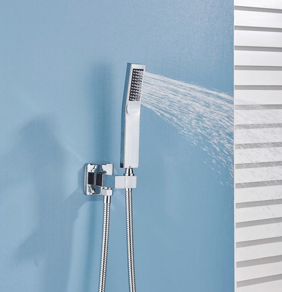 SaniSupreme® SmartPulse Wall Thermostatic Shower Set Alicante 2 way 30 cm rain shower square chrome gloss