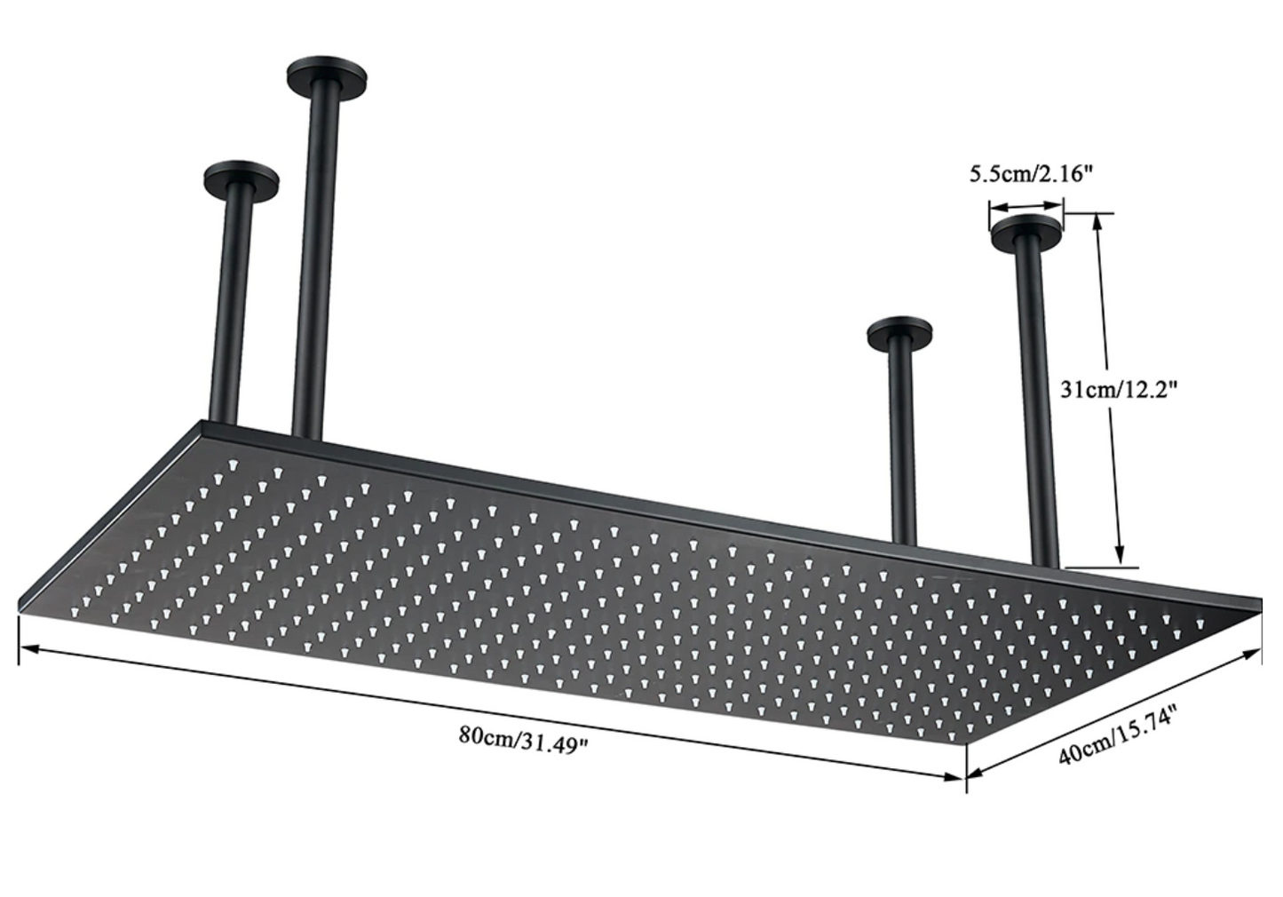 SaniSupreme® SmartPulse Plateau de douche à effet de pluie au plafond Alicante LED 40x80 cm noir mat