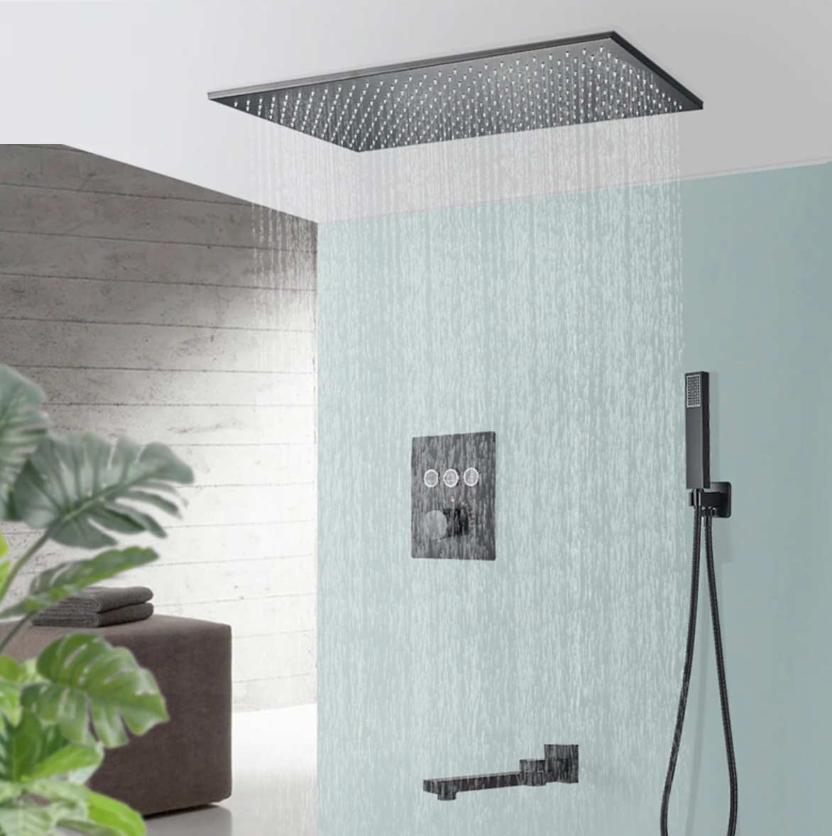 SaniSupreme® SmartPulse Plateau de douche à effet de pluie au plafond Alicante LED 40x80 cm noir mat