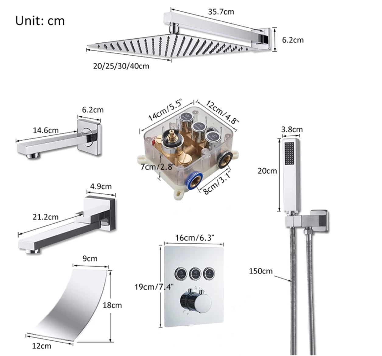 SaniSupreme® SmartPulse Wand Thermostatische Doucheset Alicante 2 weg 30 cm regendouche vierkant chroom glans