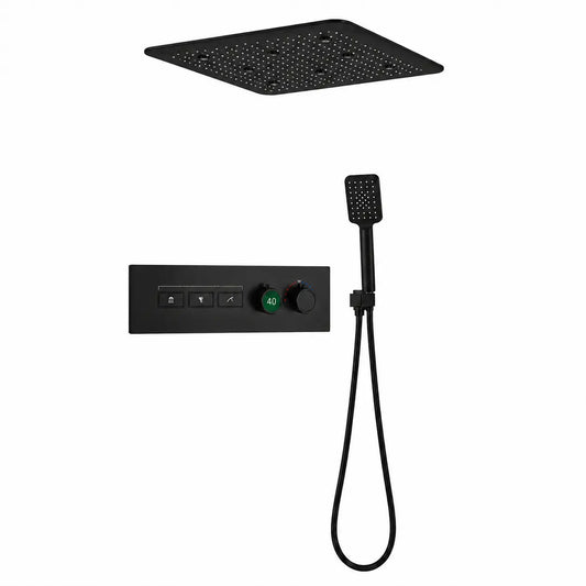 SaniSupreme AquaMax Platinum Wellness Plafond Thermostatische Doucheset 3 weg Inbouw Plafond LED regendouche Mat Zwart Sanisupreme