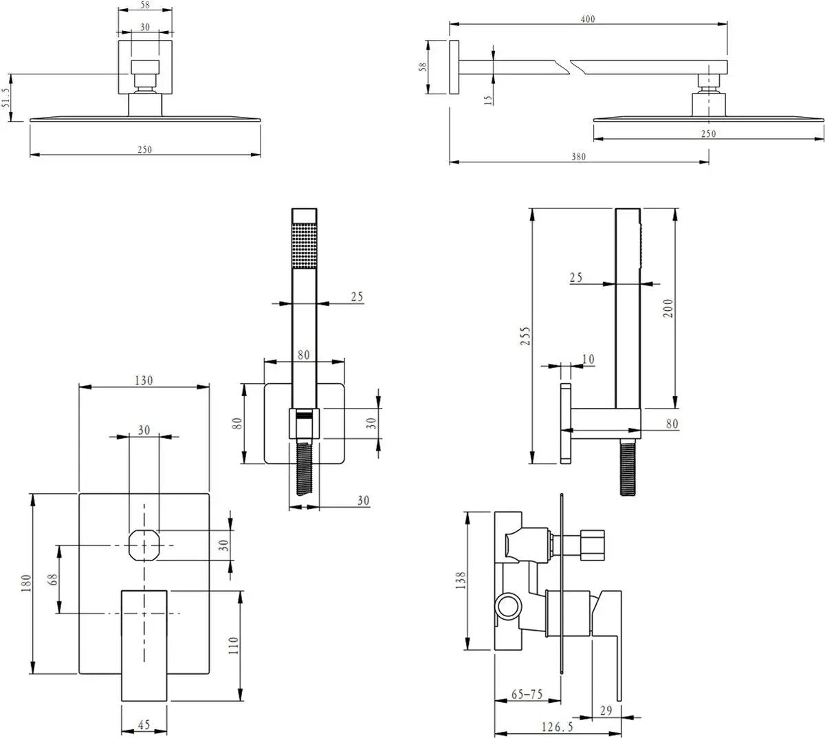 SaniSupreme Doucheset Lugano Premium handdouche mengkraan regendouche vierkant 25 cm. Chroom inbouw 2 weg Sanisupreme