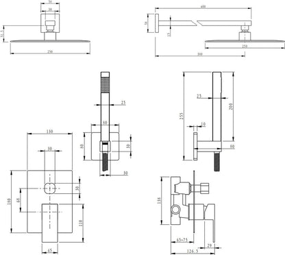 SaniSupreme Doucheset Lugano Premium handdouche mengkraan regendouche vierkant 30 cm. Chroom inbouw 2 weg Sanisupreme