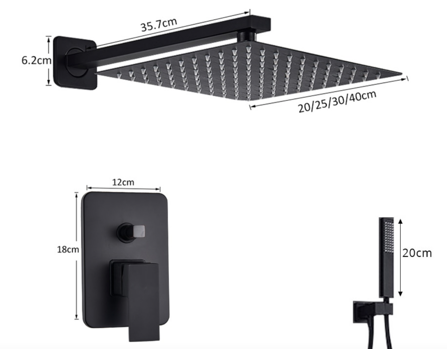 Shower set Bolivia Premium 10 inches 25 cm. rain shower square 2-way black built-in