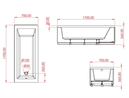 SaniSupreme Inbouw Ombouw Bad AquaTherme Plus Acryl glanzend wit 170x70x56.5 SaniSupreme