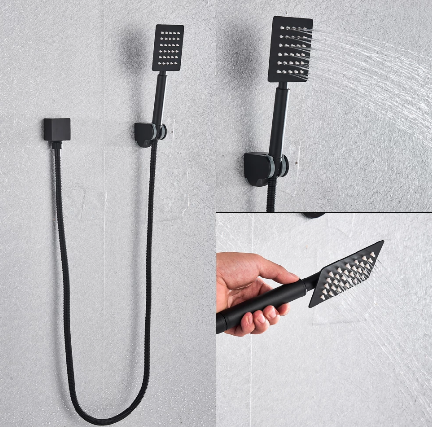 SaniSupreme Ensemble de douche Manhattan Premium de Luxe LCD 20 pouces | Douche de plafond à effet pluie de 50 cm carrée 2 voies noire à encastrer