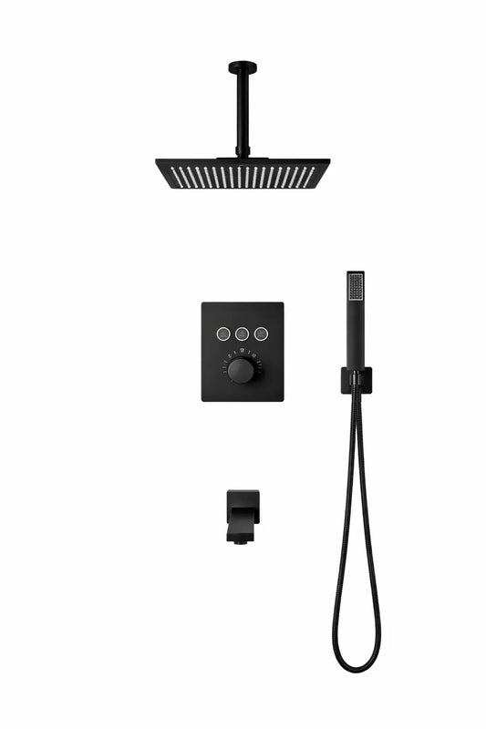 SaniSupreme SmartPulse Plafond Thermostatische Doucheset Alicante 3 weg 30 cm regendouche vierkant mat zwart Sanisupreme