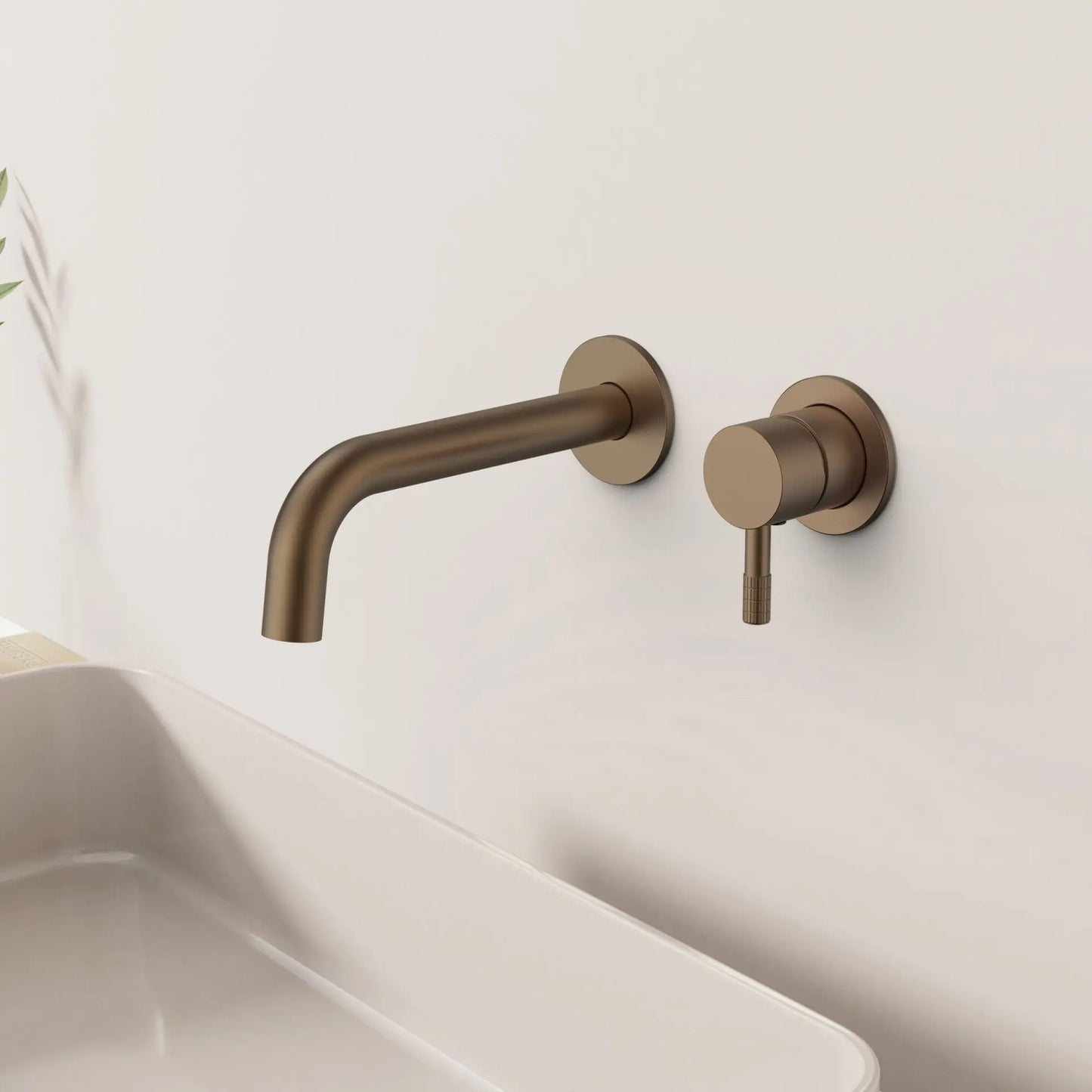 SaniSupreme Stria premium Inbouw Wastafelkraan Afbouwdeel Cold Start Verfijnde Ribbelhendel-Bruin Brons PVD SaniSupreme