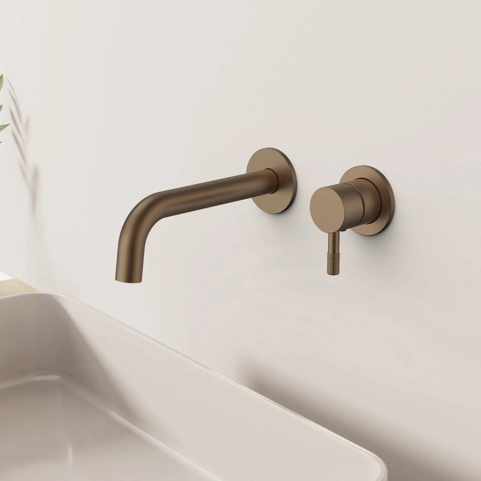 SaniSupreme Stria premium Inbouw Wastafelkraan Afbouwdeel Cold Start Verfijnde Ribbelhendel-Bruin Brons PVD SaniSupreme