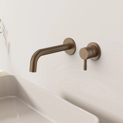 SaniSupreme Stria premium Inbouw Wastafelkraan Afbouwdeel Cold Start Verfijnde Ribbelhendel-Bruin Brons PVD SaniSupreme