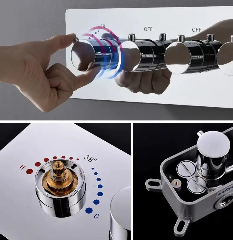 SaniSupreme® ThermePlus Quadro Chroom Plafond Thermostatische Doucheset 4 weg LED Chroom Sanisupreme