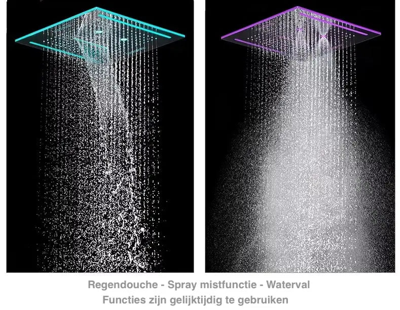 SaniSupreme® ThermePlus Quadro Chroom Plafond Thermostatische Doucheset 4 weg LED Chroom Sanisupreme