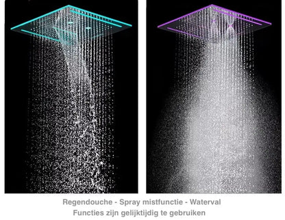 SaniSupreme® ThermePlus Quadro Chroom Plafond Thermostatische Doucheset 4 weg LED Chroom Sanisupreme