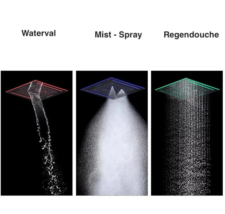 SaniSupreme® ThermePlus Quadro Chroom Plafond Thermostatische Doucheset 4 weg LED Chroom Sanisupreme