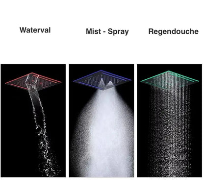 SaniSupreme® ThermePlus Quadro Chroom Plafond Thermostatische Doucheset 4 weg LED Chroom Sanisupreme