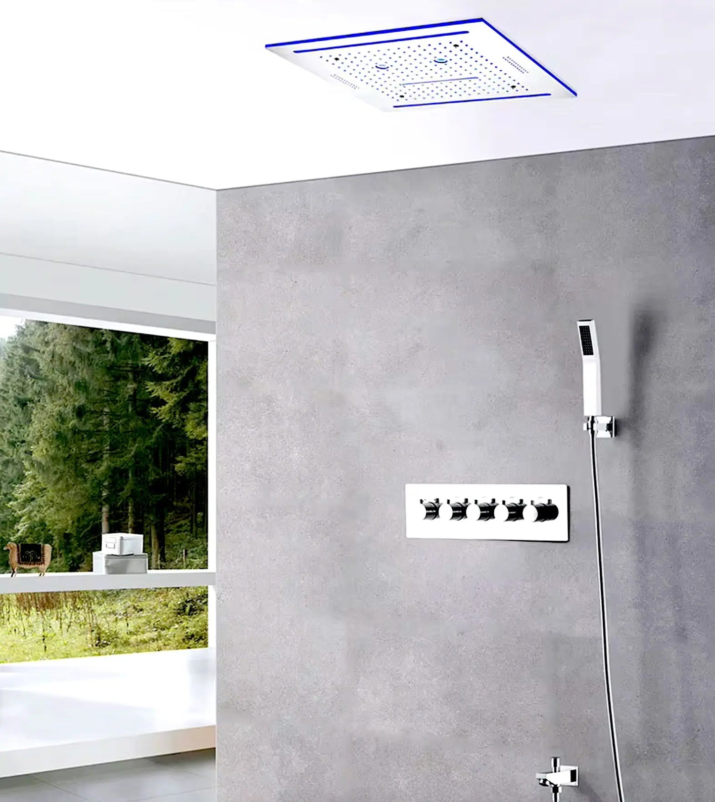 SaniSupreme® ThermePlus Quadro Chroom Plafond Thermostatische Doucheset 4 weg LED Chroom Sanisupreme