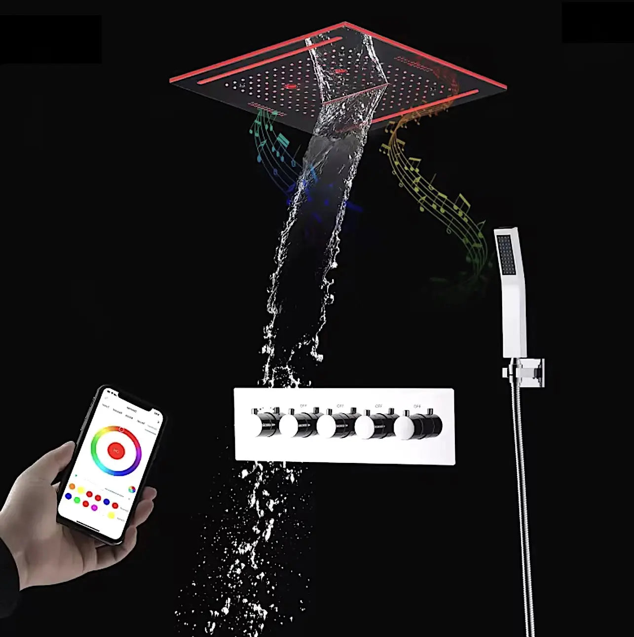 SaniSupreme® ThermePlus Quadro Chroom Plafond Thermostatische Doucheset 4 weg LED Chroom Sanisupreme