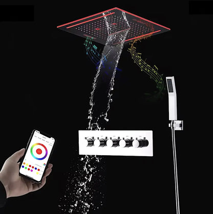 SaniSupreme® ThermePlus Quadro Chroom Plafond Thermostatische Doucheset 4 weg LED Chroom Sanisupreme