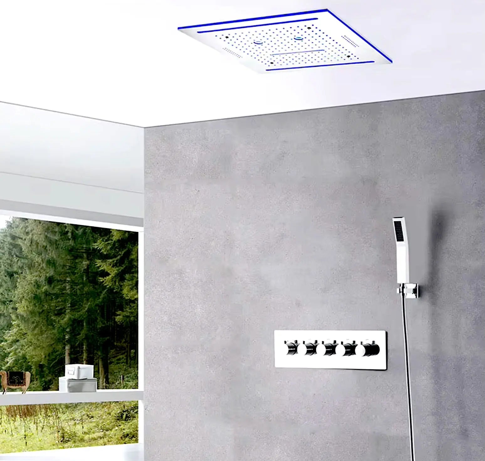 SaniSupreme® ThermePlus Quadro Chroom Plafond Thermostatische Doucheset 4 weg LED Chroom Sanisupreme