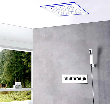 SaniSupreme® ThermePlus Quadro Chroom Plafond Thermostatische Doucheset 4 weg LED Chroom Sanisupreme