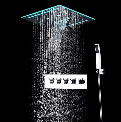 SaniSupreme® ThermePlus Quadro Chroom Plafond Thermostatische Doucheset 4 weg LED Chroom Sanisupreme