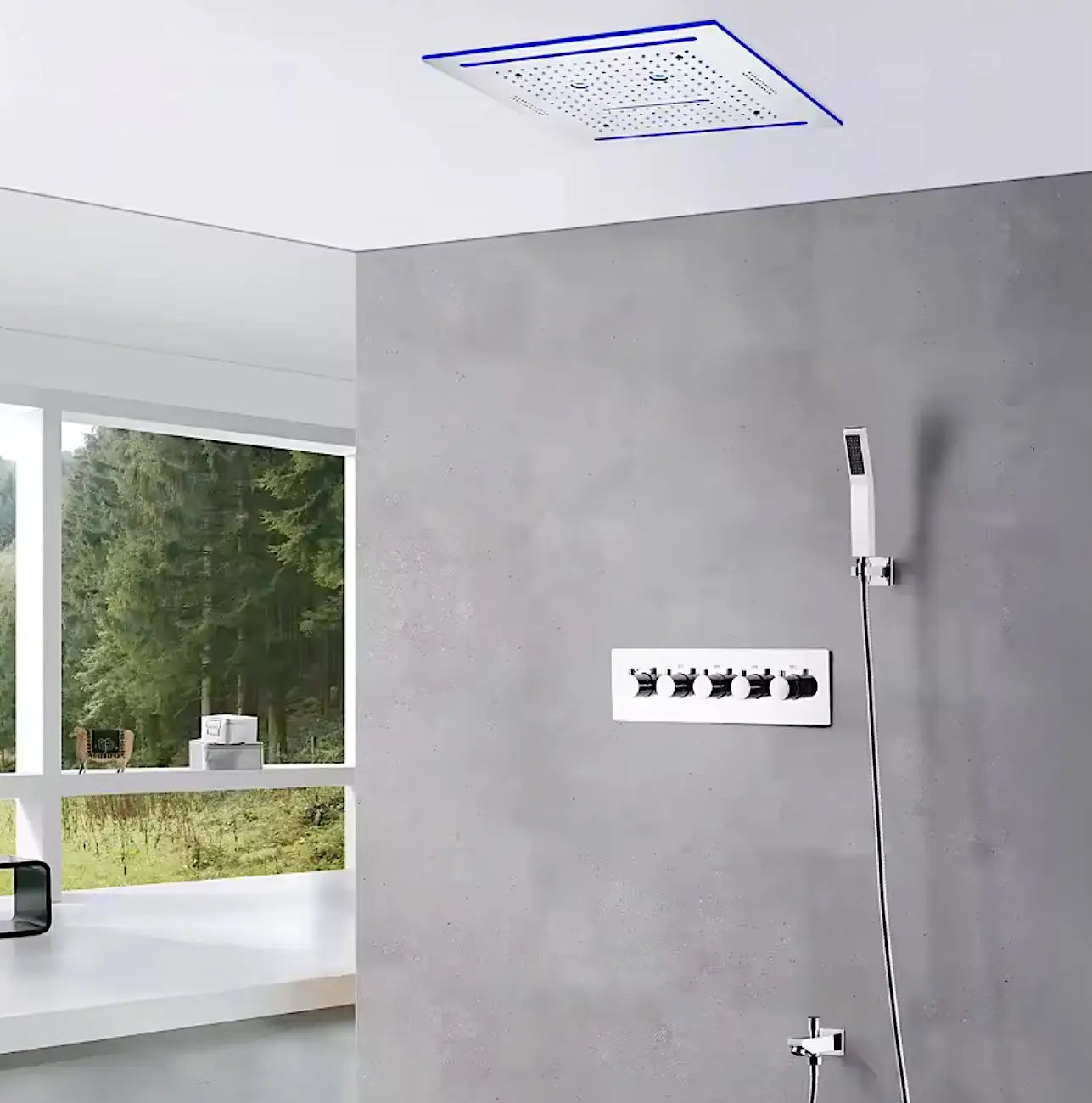 SaniSupreme® ThermePlus Quadro Chroom Plafond Thermostatische Doucheset 4 weg LED Chroom Sanisupreme