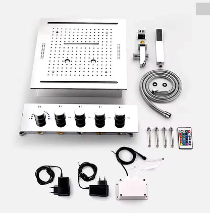 SaniSupreme® ThermePlus Quadro Chroom Plafond Thermostatische Doucheset 4 weg LED Chroom Sanisupreme