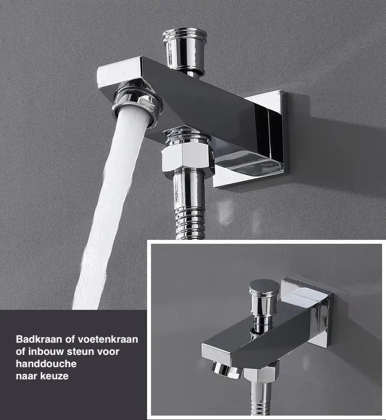 SaniSupreme® ThermePlus Quadro Chroom Plafond Thermostatische Doucheset 4 weg LED Chroom Sanisupreme