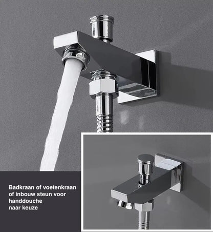 SaniSupreme® ThermePlus Quadro Chroom Plafond Thermostatische Doucheset 4 weg LED Chroom Sanisupreme