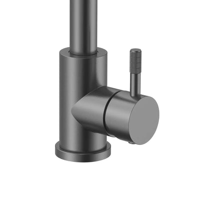 SaniSupreme Wastafelkraan Stria Gunmetal PVD-Coating Cold-start met draaibare uitloop Sanisupreme