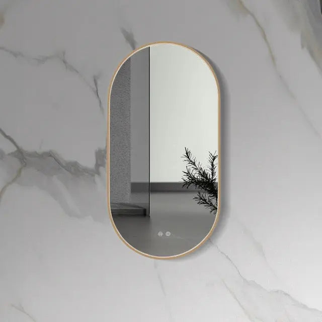 SaniSupreme Aloni Oval badkamerspiegel rechthoekig 100x50 cm Geborsteld Koper met led verlichting, verwarming en touch schakelaar