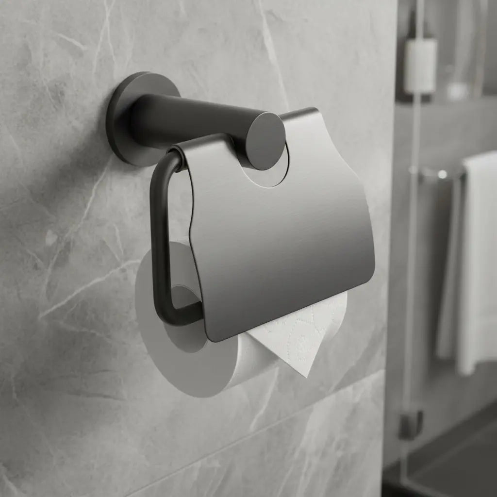 SaniSupreme Aloni Toiletrolhouder met klep RVS Gunmetal Grijs